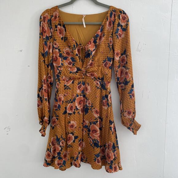 Free People Dresses & Skirts - Free People Dress 4 Women's Morning Light Mini LS Balloon Floral Dot Smocked